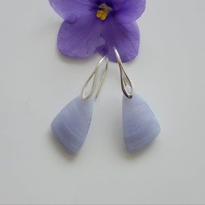 Handcrafted 🌿 Blue Lace Agate Gemstone Earrings, Solid 925 Sterling Silver